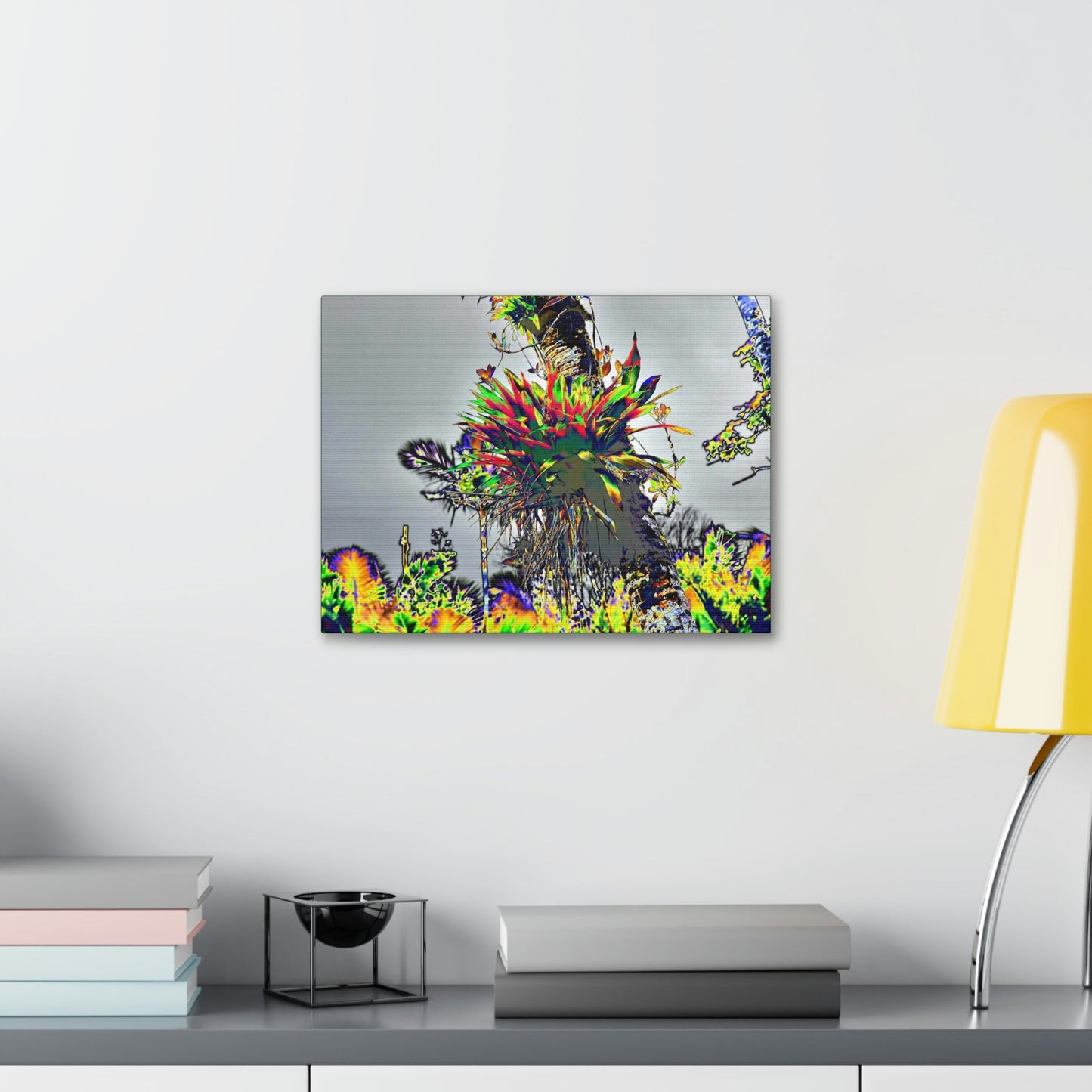 Canvas Stretched - Forest@Home - El Yunque - Stunning colors is a Bromeliad (air plant) in a Sierra Palm trunk - Green Forest Home