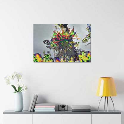 Canvas Stretched - Forest@Home - El Yunque - Stunning colors is a Bromeliad (air plant) in a Sierra Palm trunk - Green Forest Home