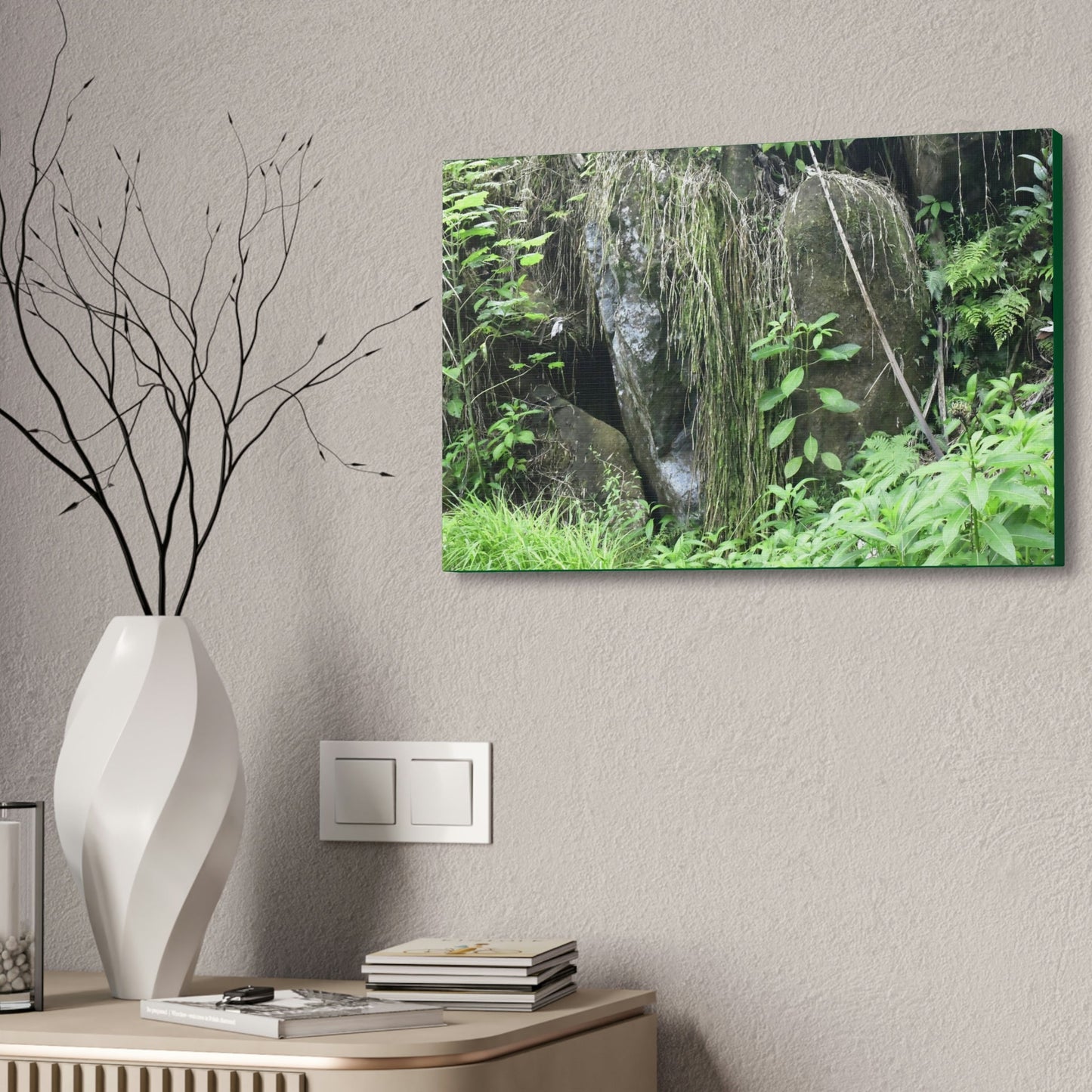 Canvas Stretched - Forest@Home - El Yunque - The longest roots we have seen of a Sierra Palm - early Tradewinds Trail - Green Forest Home