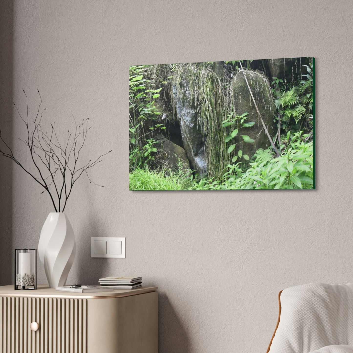 Canvas Stretched - Forest@Home - El Yunque - The longest roots we have seen of a Sierra Palm - early Tradewinds Trail - Green Forest Home