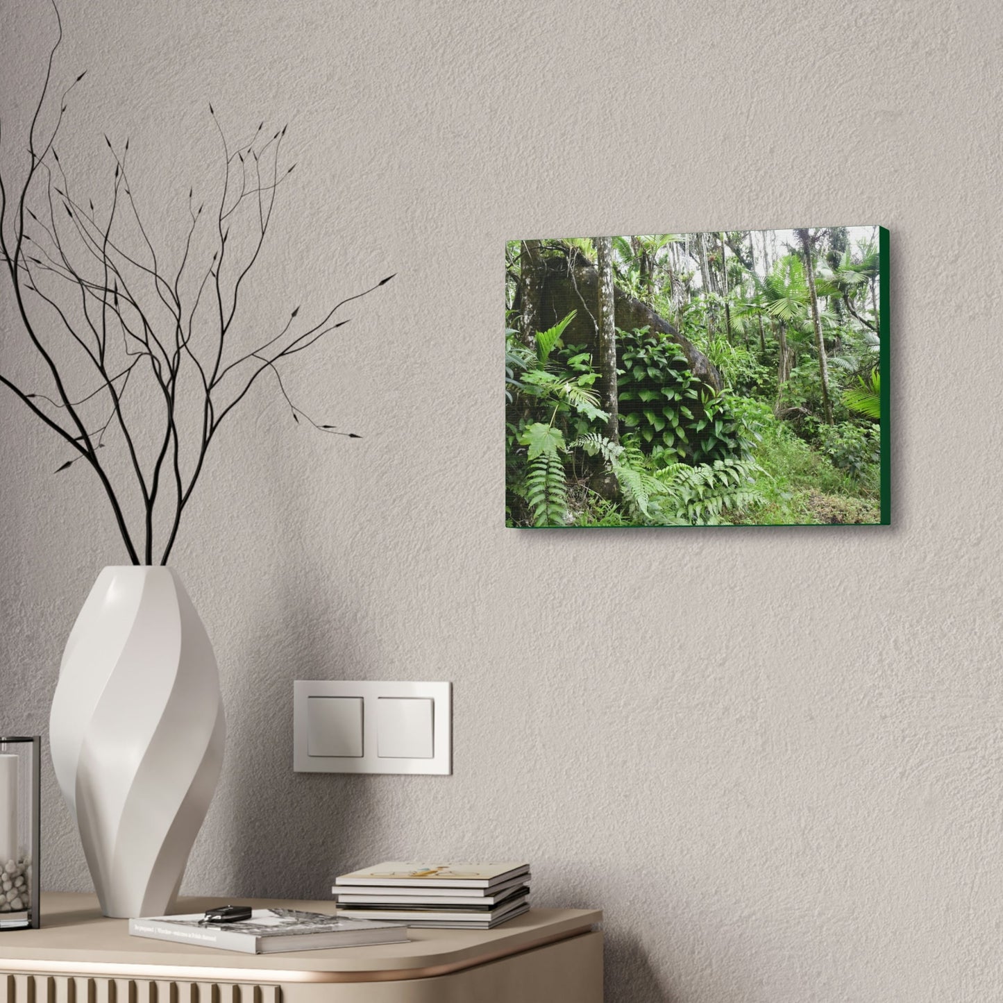 Canvas Stretched - Forest@Home - El Yunque - With 200 inches of rain/year it supports 250 tree species - boulder in Tradewinds trail - Green Forest Home