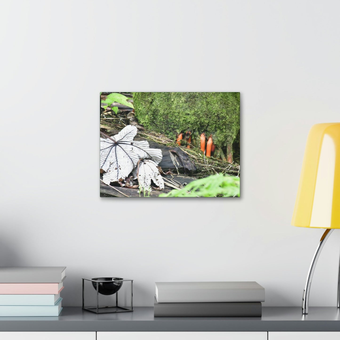Canvas Stretched - Forest@Home - El Yunque - Yagrumo leaf near palm tree orange roots - Tradewinds - Green Forest Home