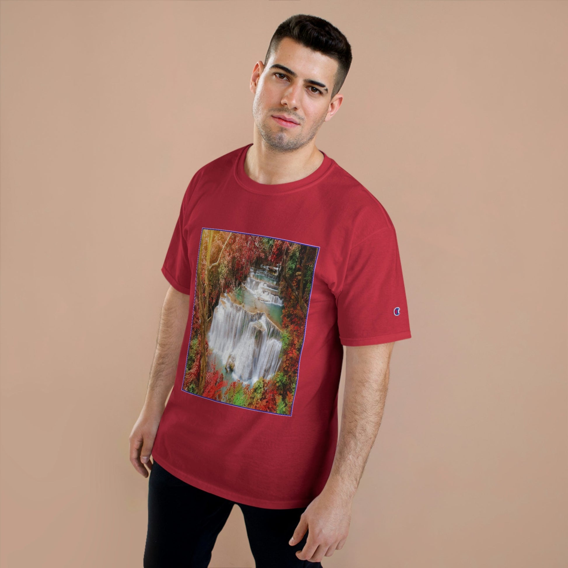 Champion T-Shirt - Deep forest waterfall in autumn scene at Huay Mae Kamin waterfall National Park Kanjanaburi - Thailand ASIA - Green Forest Home