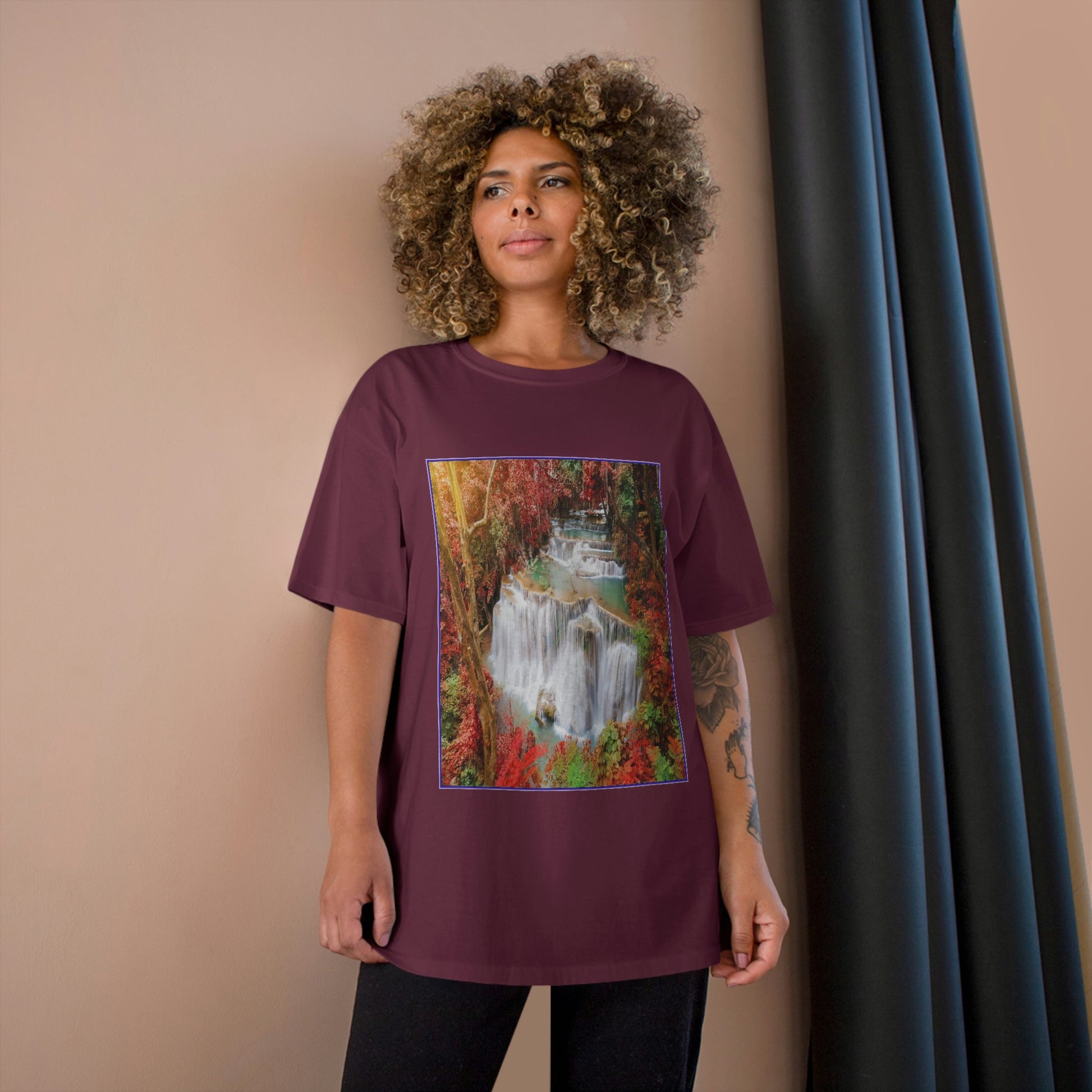 Champion T-Shirt - Deep forest waterfall in autumn scene at Huay Mae Kamin waterfall National Park Kanjanaburi - Thailand ASIA - Green Forest Home