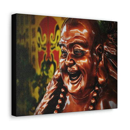 CHINA - SMALL Canvas Gallery Wraps - Bronze Coloured Budai Statue at a Taoist Shrine - Budai is Commonly Known as the Laughing Buddha - Green Forest Home