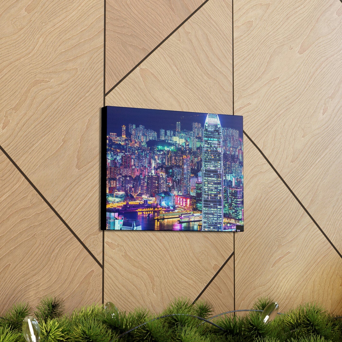 CHINA - SMALL Canvas Gallery Wraps - Lights of Hong Kong city at night viewed from Victoria Peak, China. HK - Green Forest Home