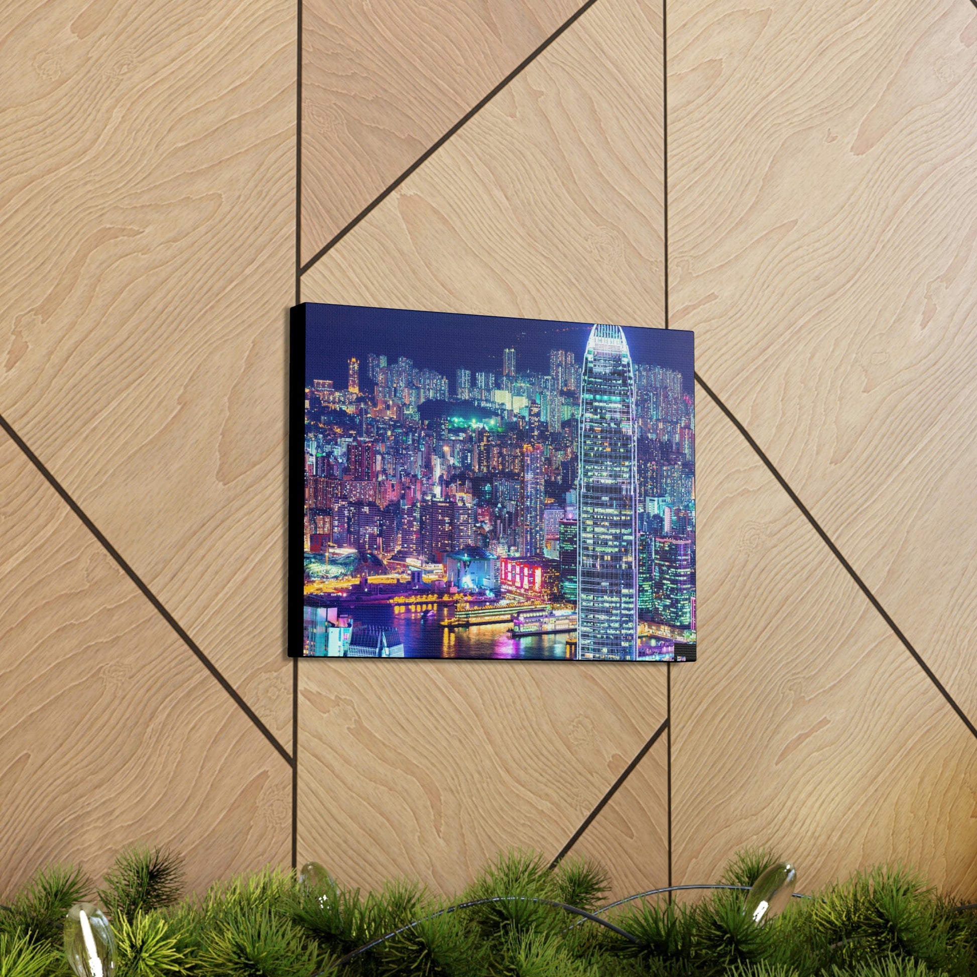 CHINA - SMALL Canvas Gallery Wraps - Lights of Hong Kong city at night viewed from Victoria Peak, China. HK - Green Forest Home