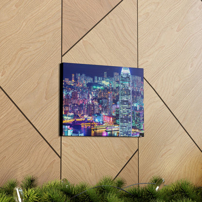 CHINA - SMALL Canvas Gallery Wraps - Lights of Hong Kong city at night viewed from Victoria Peak, China. HK - Green Forest Home