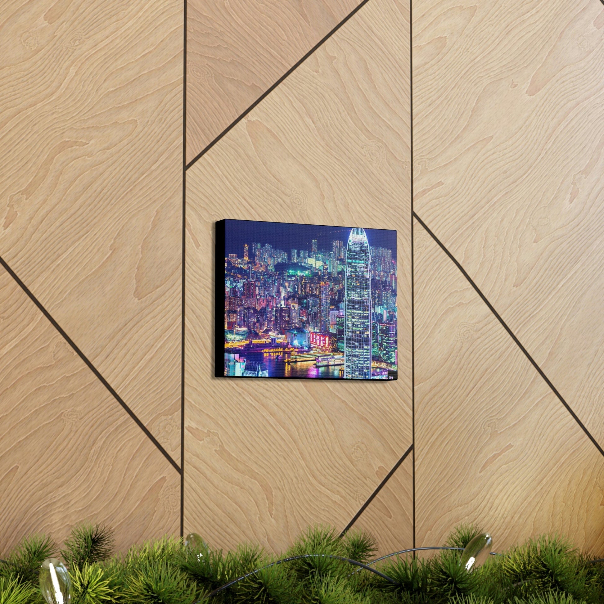 CHINA - SMALL Canvas Gallery Wraps - Lights of Hong Kong city at night viewed from Victoria Peak, China. HK - Green Forest Home