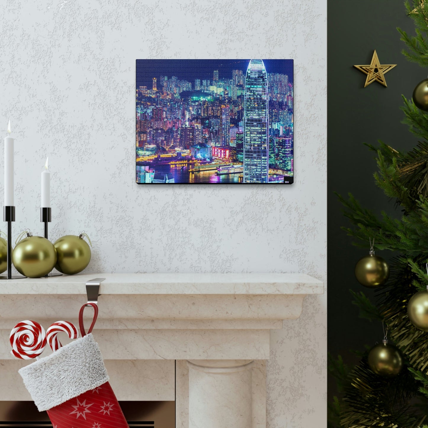 CHINA - SMALL Canvas Gallery Wraps - Lights of Hong Kong city at night viewed from Victoria Peak, China. HK - Green Forest Home