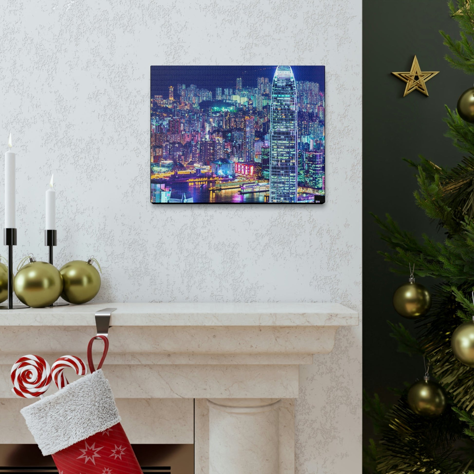 CHINA - SMALL Canvas Gallery Wraps - Lights of Hong Kong city at night viewed from Victoria Peak, China. HK - Green Forest Home