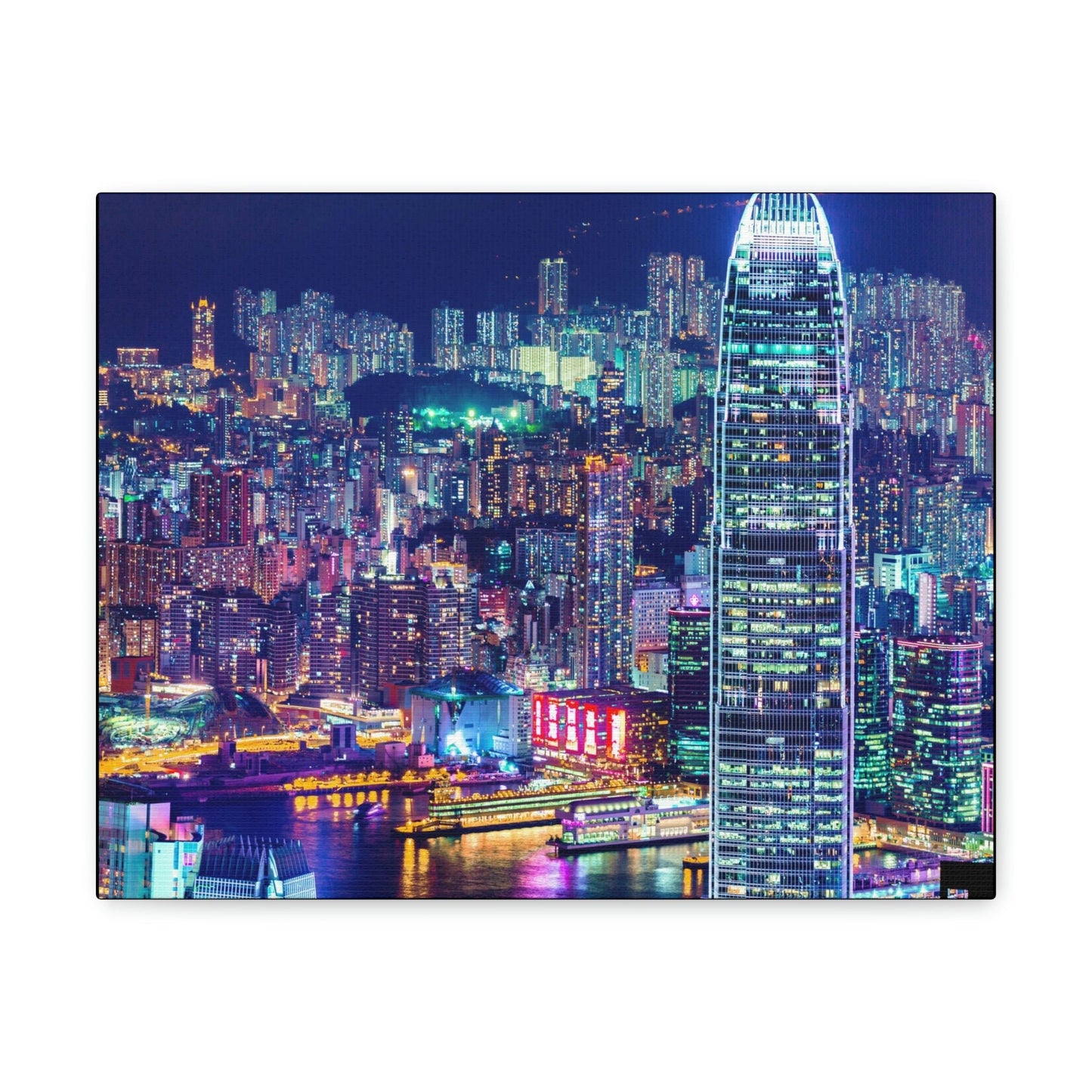 CHINA - SMALL Canvas Gallery Wraps - Lights of Hong Kong city at night viewed from Victoria Peak, China. HK - Green Forest Home