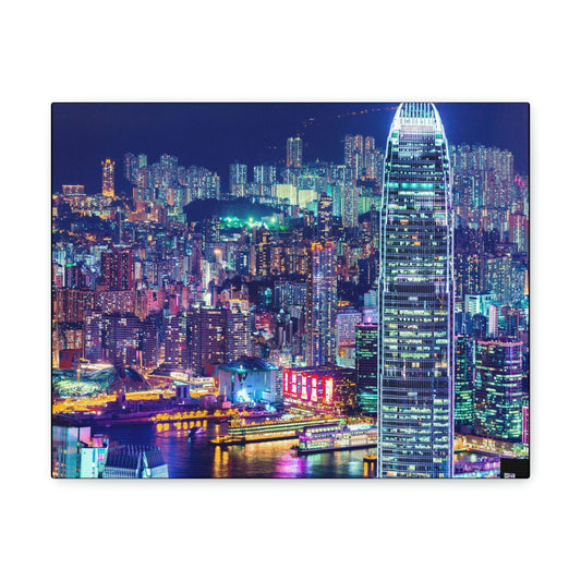 CHINA - SMALL Canvas Gallery Wraps - Lights of Hong Kong city at night viewed from Victoria Peak, China. HK - Green Forest Home