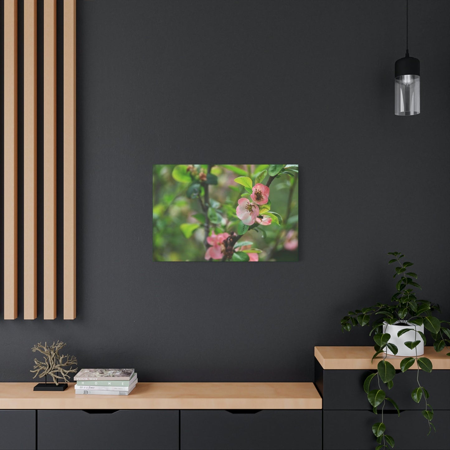 Classic Canvas - Flowering quince ( Chaenomeles speciosa ) flowers. Japan. - Multiple sizes - green sides - great quality - Green Forest Home