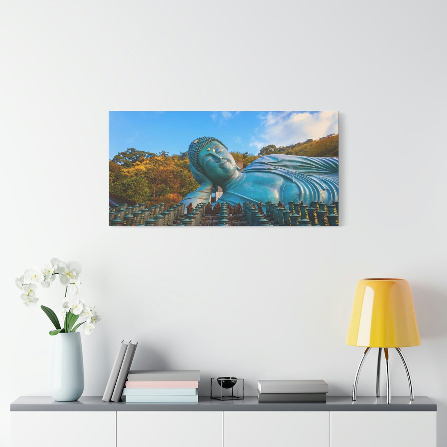 Classic Canvas - Nanzoin Temple in Fukuoka is home to a huge statue of the Reclining Buddha (Nehanzo) - Multiple sizes - blue sides - great quality - Green Forest Home