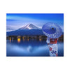 Classic Canvas - Woman wearing Japanese traditional kimono at Fuji mountain, Kawaguchiko lake in Japan - Multiple sizes - blue sides - great quality - Green Forest Home