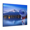 Classic Canvas - Woman wearing Japanese traditional kimono at Fuji mountain, Kawaguchiko lake in Japan - Multiple sizes - blue sides - great quality - Green Forest Home