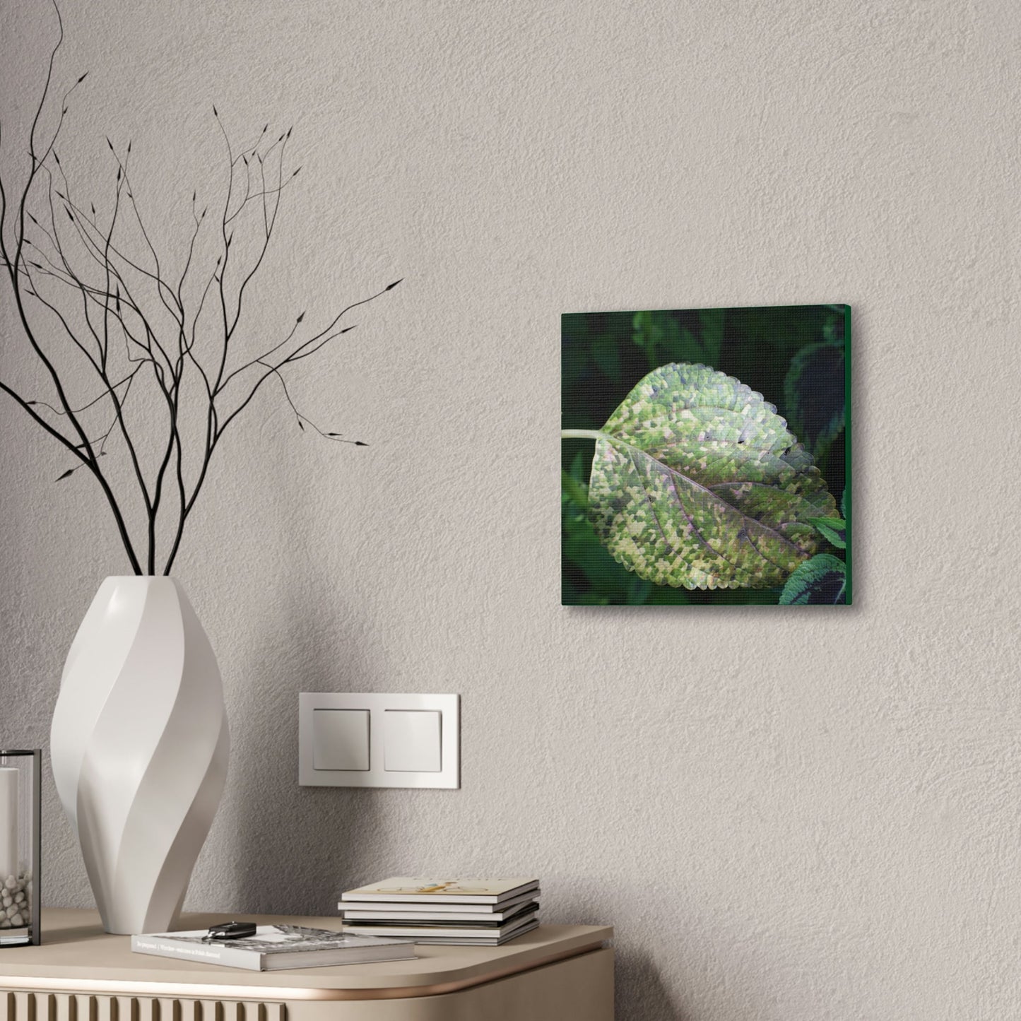 DEAL - Thin Canvas - Stretched, 0.75" - Small Sizes - Ideal for Wall Forest Mosaics - Leaves of El Yunque - Rare Mosaic Leaf - Green Forest Home