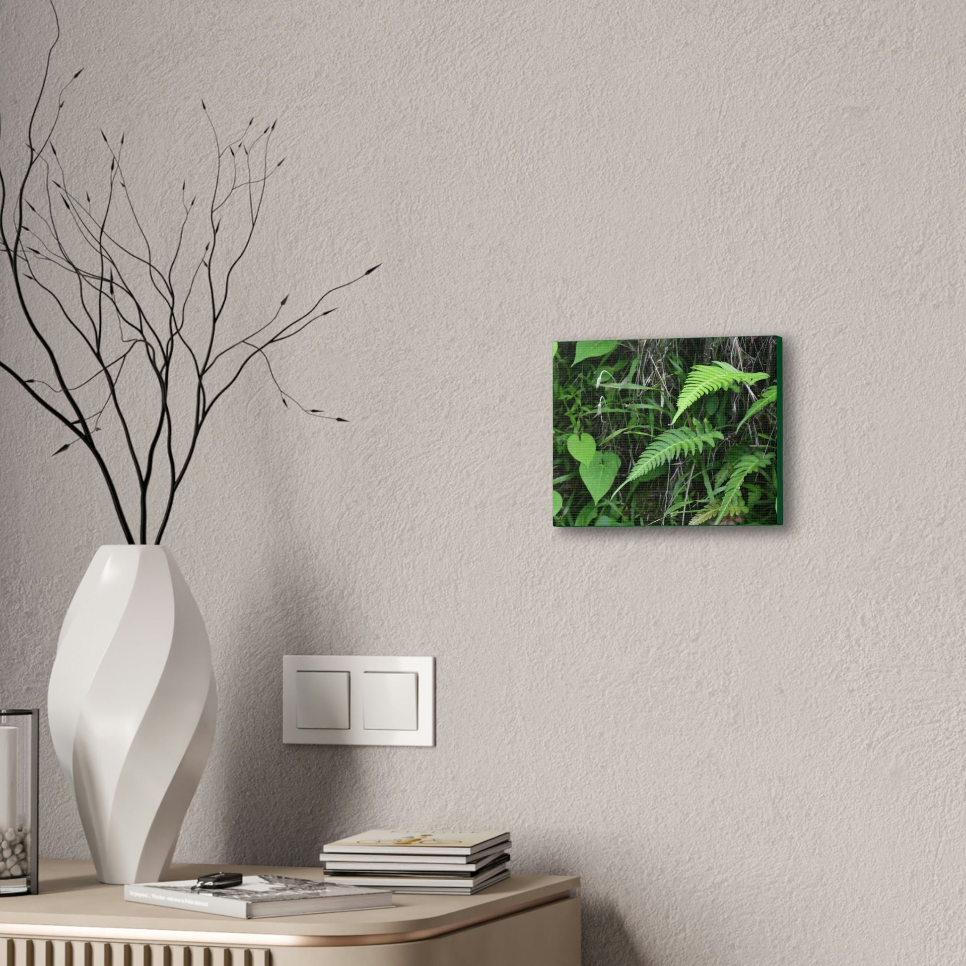 Deals on Thin Canvas - Stretched, 0.75" - Small Sizes Horizontal - Ideal for Wall Forest Mosaics - Cluster of Fern Leaves - Green Forest Home