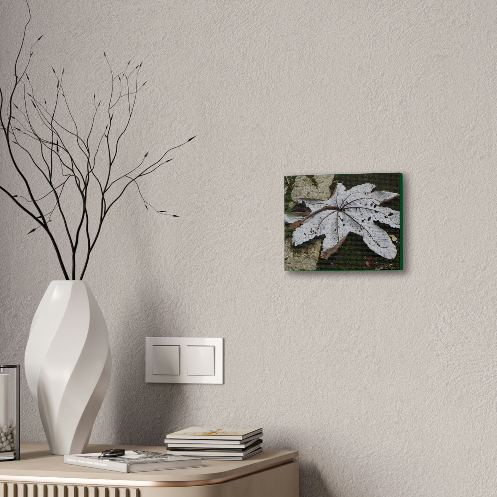 Deals on Thin Canvas - Stretched, 0.75" - Small Sizes Horizontal - Ideal for Wall Forest Mosaics - Decaying Yagrumo Tree leaf - Green Forest Home