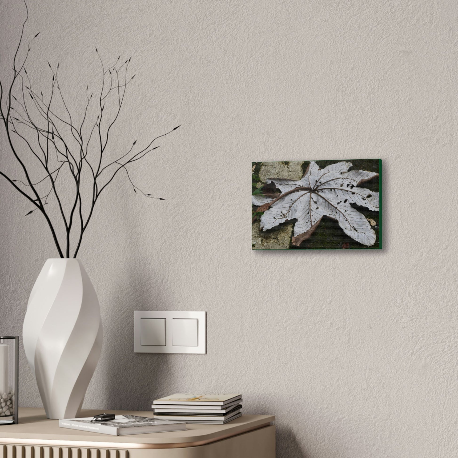 Deals on Thin Canvas - Stretched, 0.75" - Small Sizes Horizontal - Ideal for Wall Forest Mosaics - Decaying Yagrumo Tree leaf - Green Forest Home