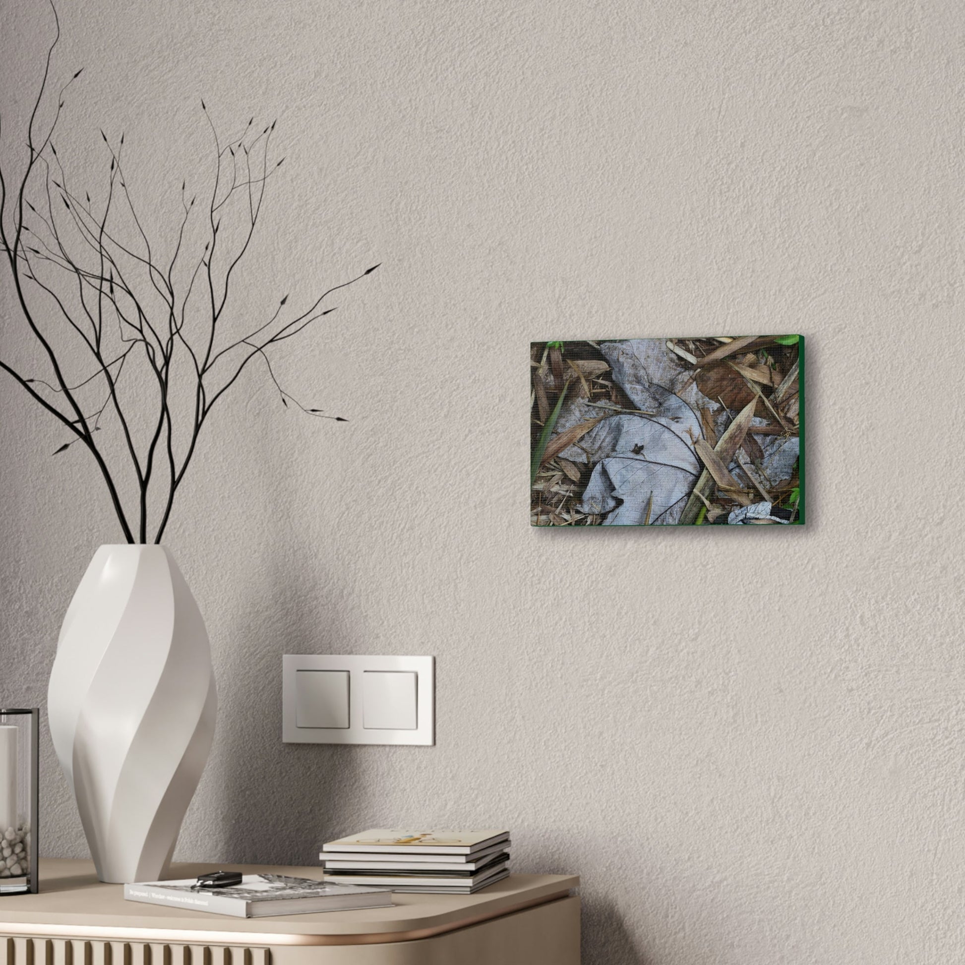 Deals on Thin Canvas - Stretched, 0.75" - Small Sizes Horizontal - Ideal for Wall Forest Mosaics - Dry Bamboo and Yagrumo leaves - Green Forest Home