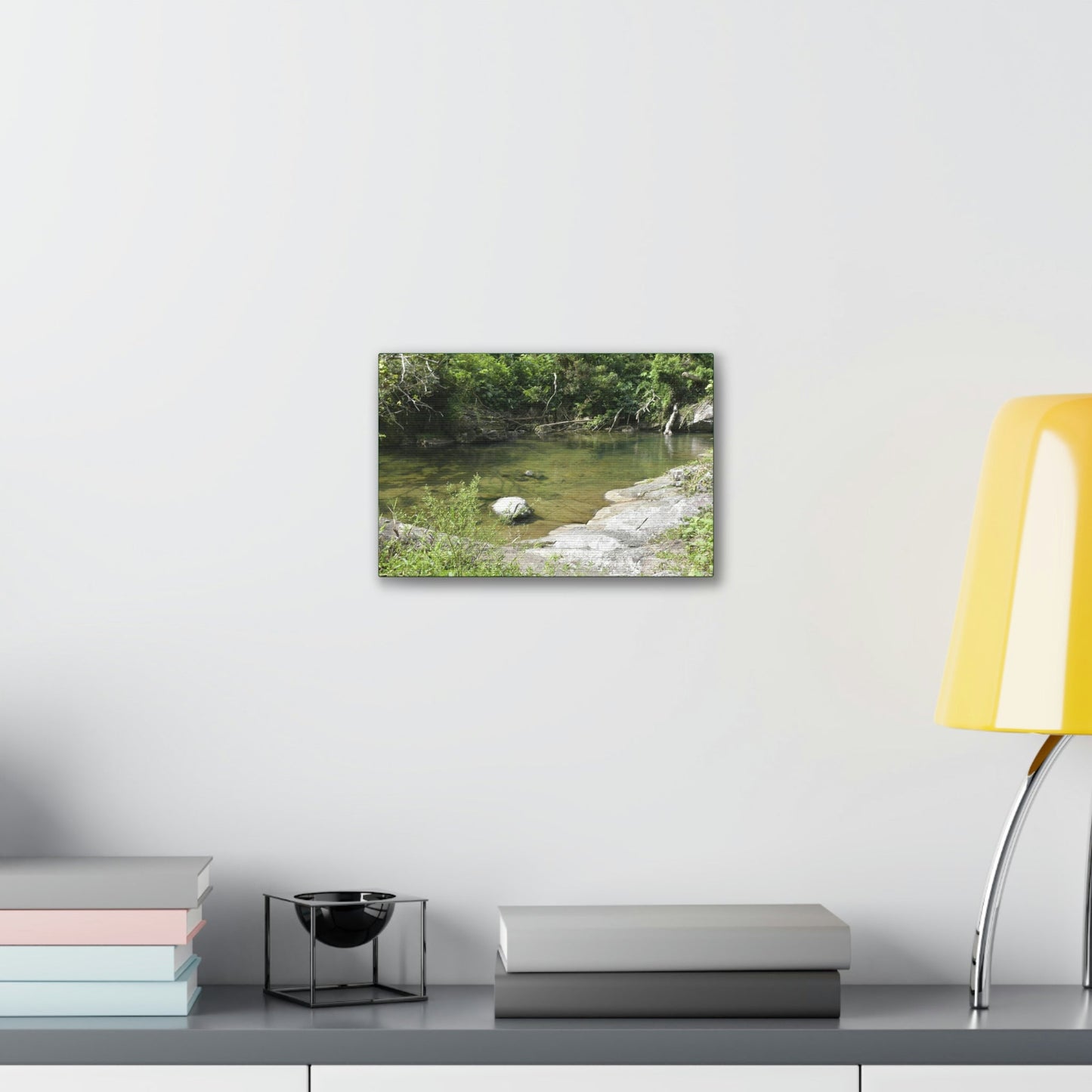 Deals on Thin Canvas - Stretched, 0.75" - Small Sizes Horizontal - Ideal for Wall Forest Mosaics - Pure water pond near bridge Rio Sabana park - Green Forest Home