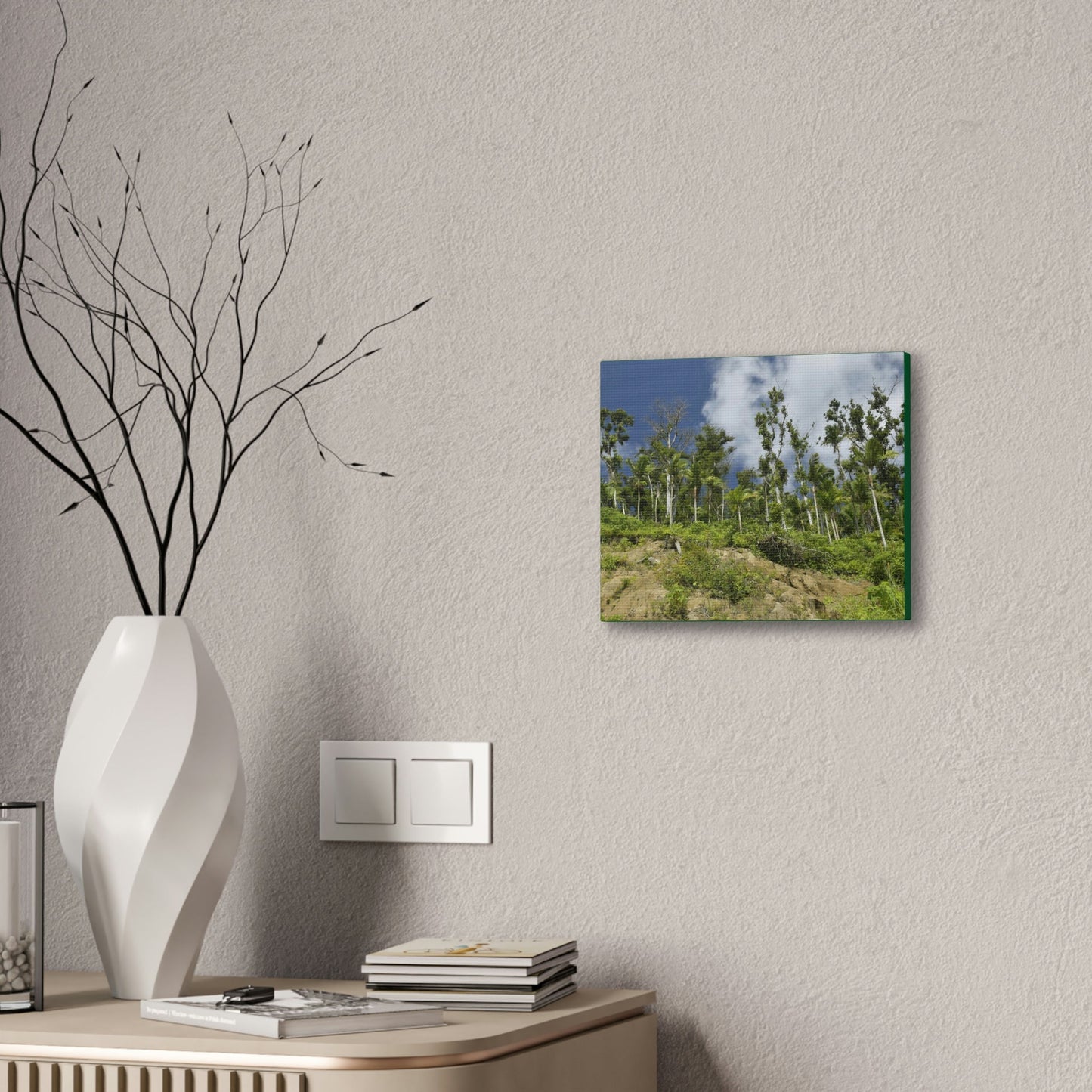 Deals on Thin Canvas - Stretched, 0.75" - Small Sizes Horizontal - Ideal for Wall Forest Mosaics - Rio Sabana Park Landslide on Main Road - Green Forest Home