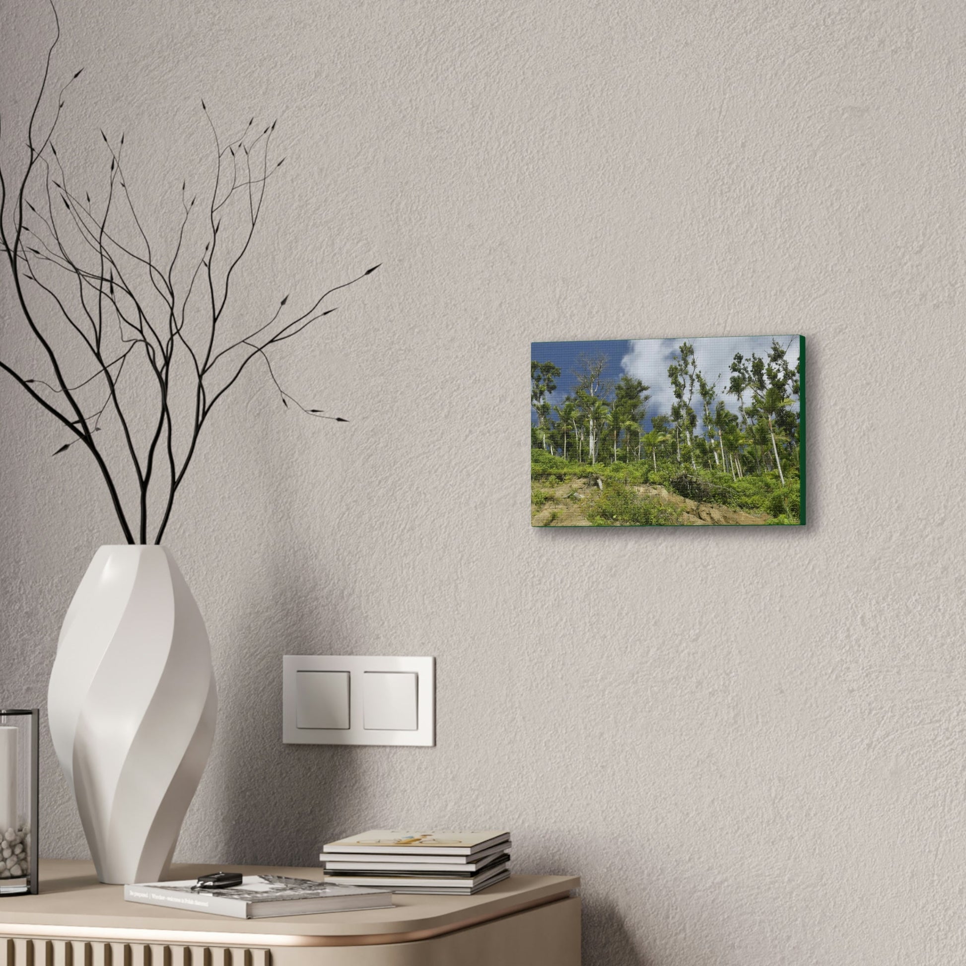 Deals on Thin Canvas - Stretched, 0.75" - Small Sizes Horizontal - Ideal for Wall Forest Mosaics - Rio Sabana Park Landslide on Main Road - Green Forest Home