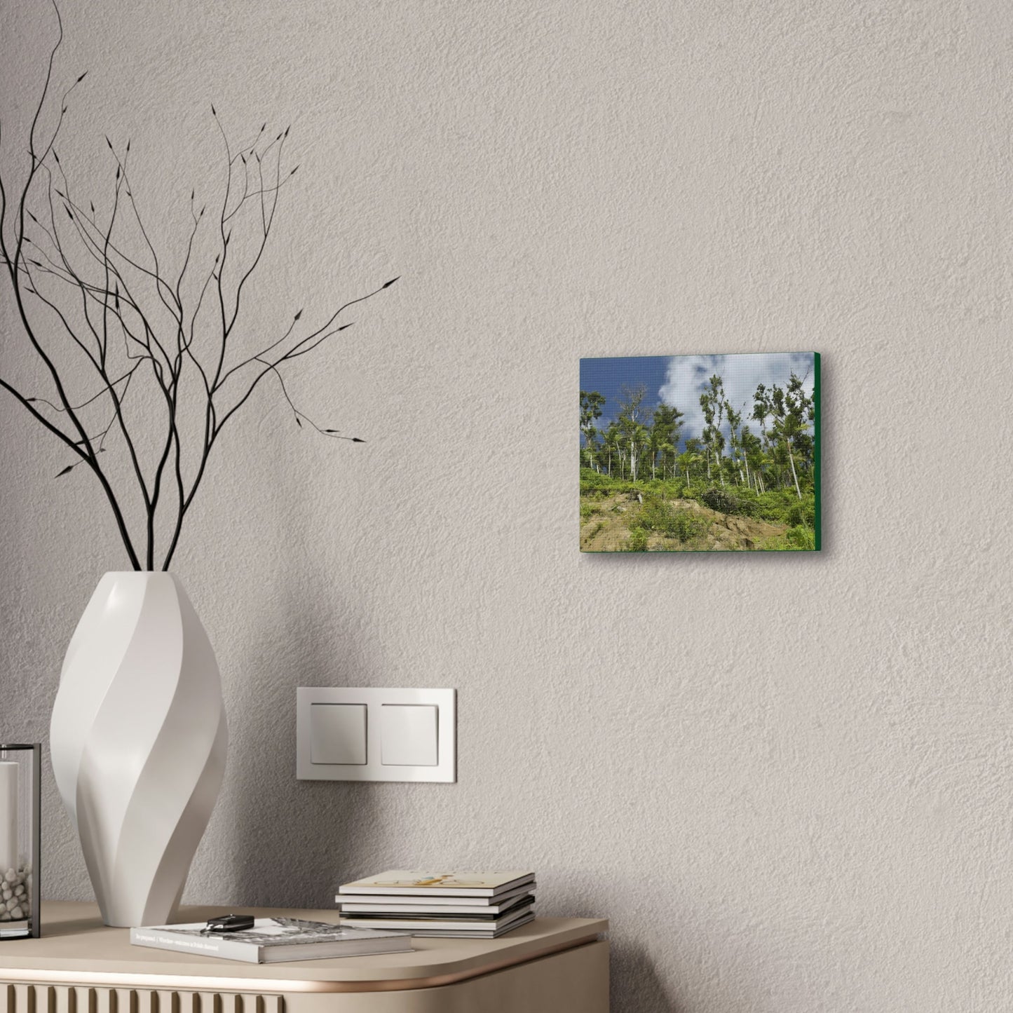Deals on Thin Canvas - Stretched, 0.75" - Small Sizes Horizontal - Ideal for Wall Forest Mosaics - Rio Sabana Park Landslide on Main Road - Green Forest Home