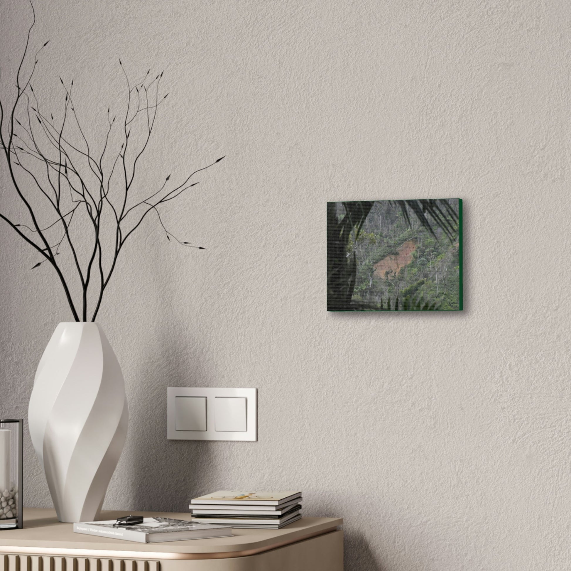 Deals on Thin Canvas - Stretched, 0.75" - Small Sizes Horizontal - Ideal for Wall Forest Mosaics - Rio Sabana Trail View of Landslide - Green Forest Home