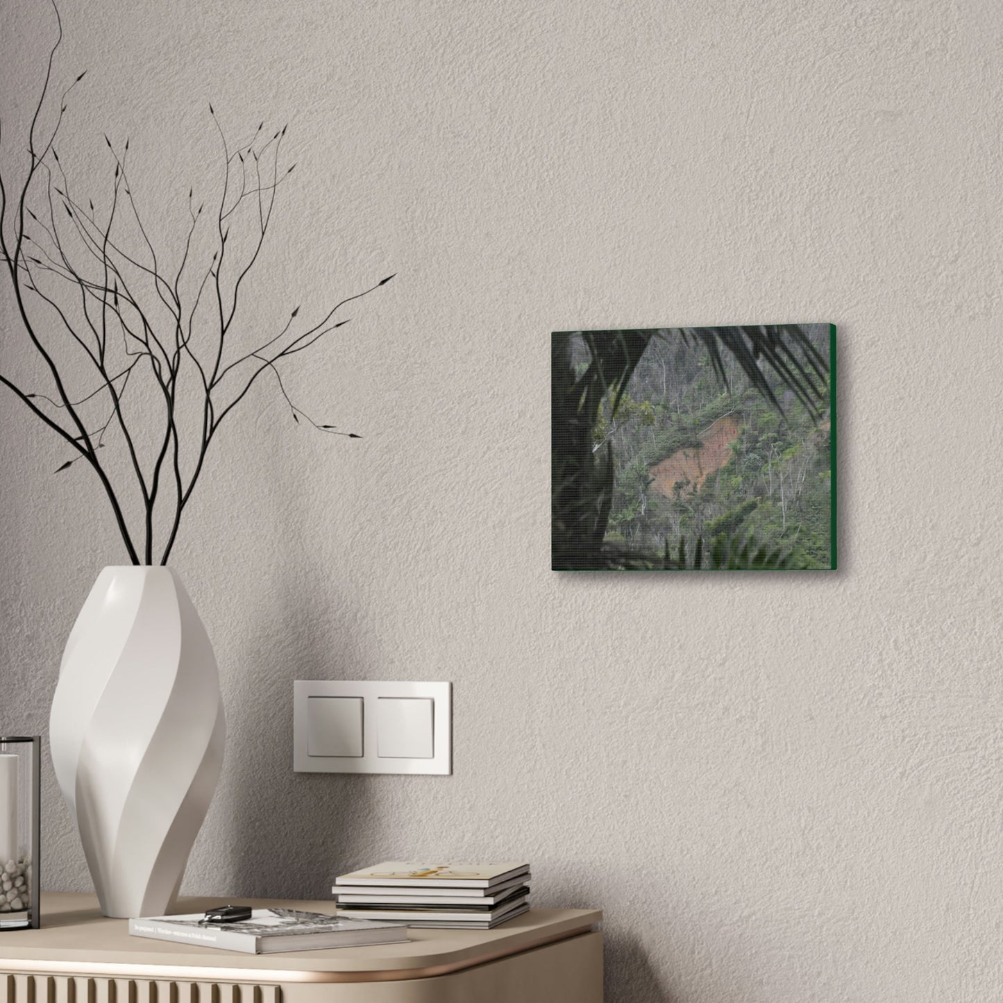 Deals on Thin Canvas - Stretched, 0.75" - Small Sizes Horizontal - Ideal for Wall Forest Mosaics - Rio Sabana Trail View of Landslide - Green Forest Home