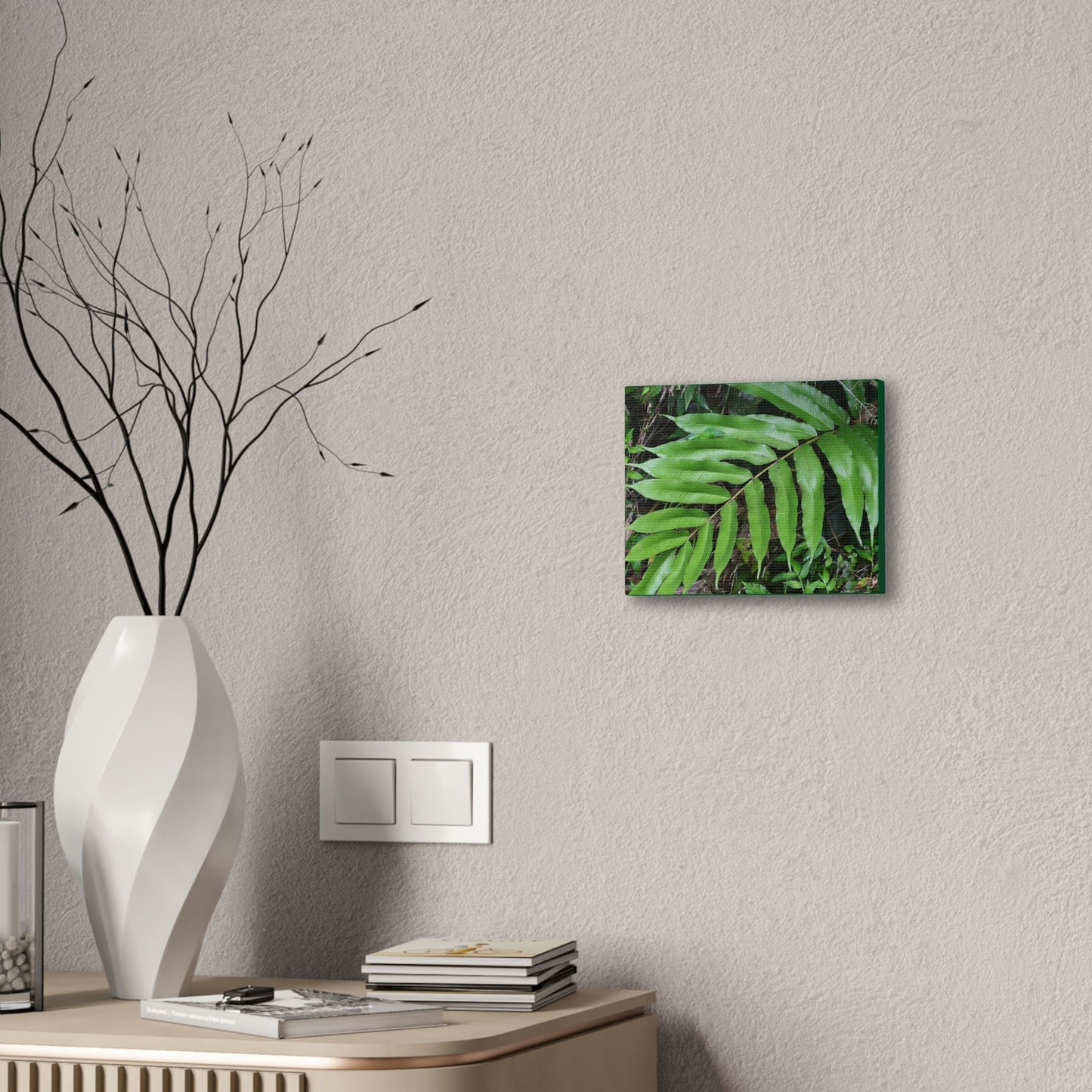 Deals on Thin Canvas - Stretched, 0.75" - Small Sizes Horizontal - Ideal for Wall Forest Mosaics - Typical Fern plant leaf - Green Forest Home
