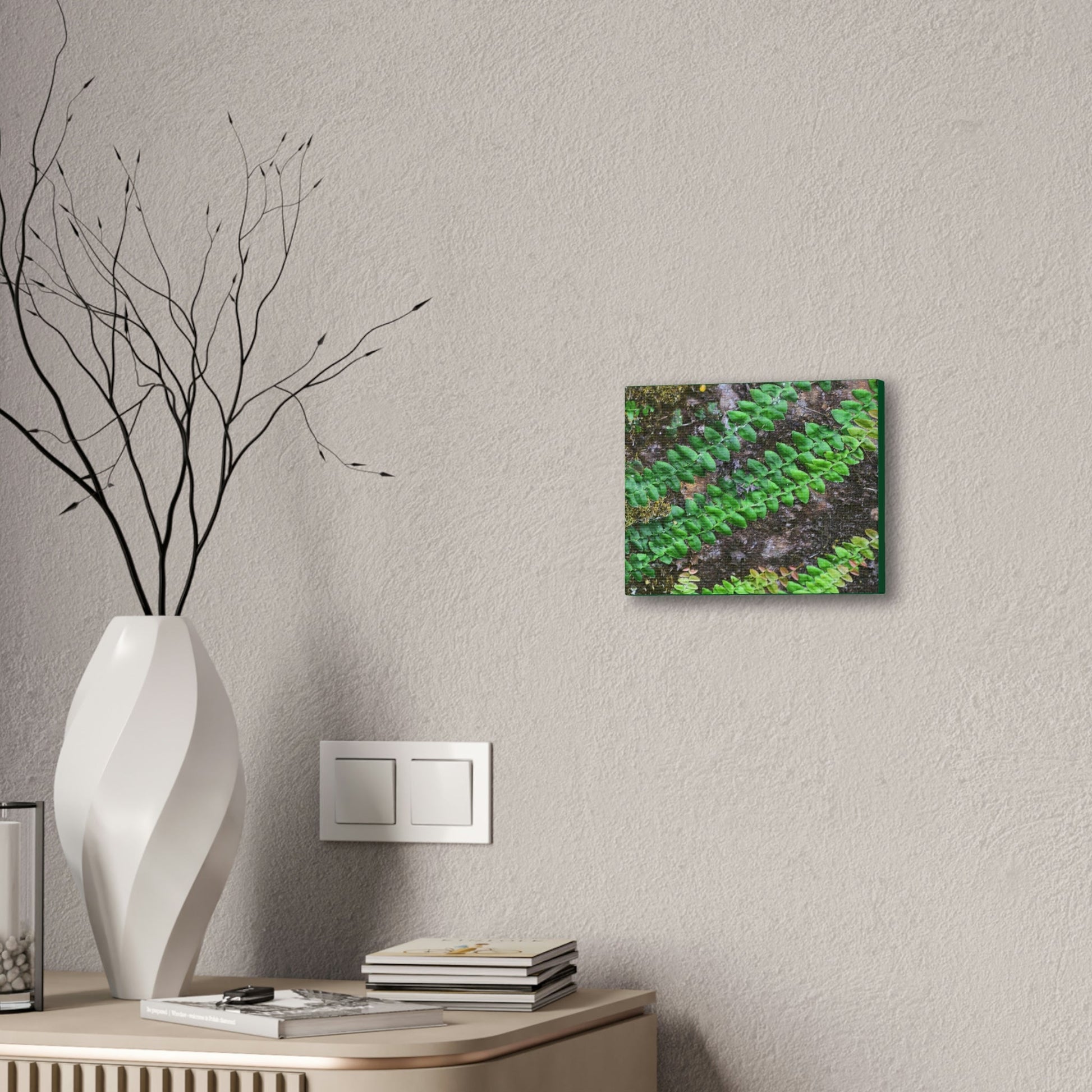 Deals on Thin Canvas - Stretched, 0.75" - Small Sizes Horizontal - Ideal for Wall Forest Mosaics - Weird Plant Grows on Boulders - Green Forest Home