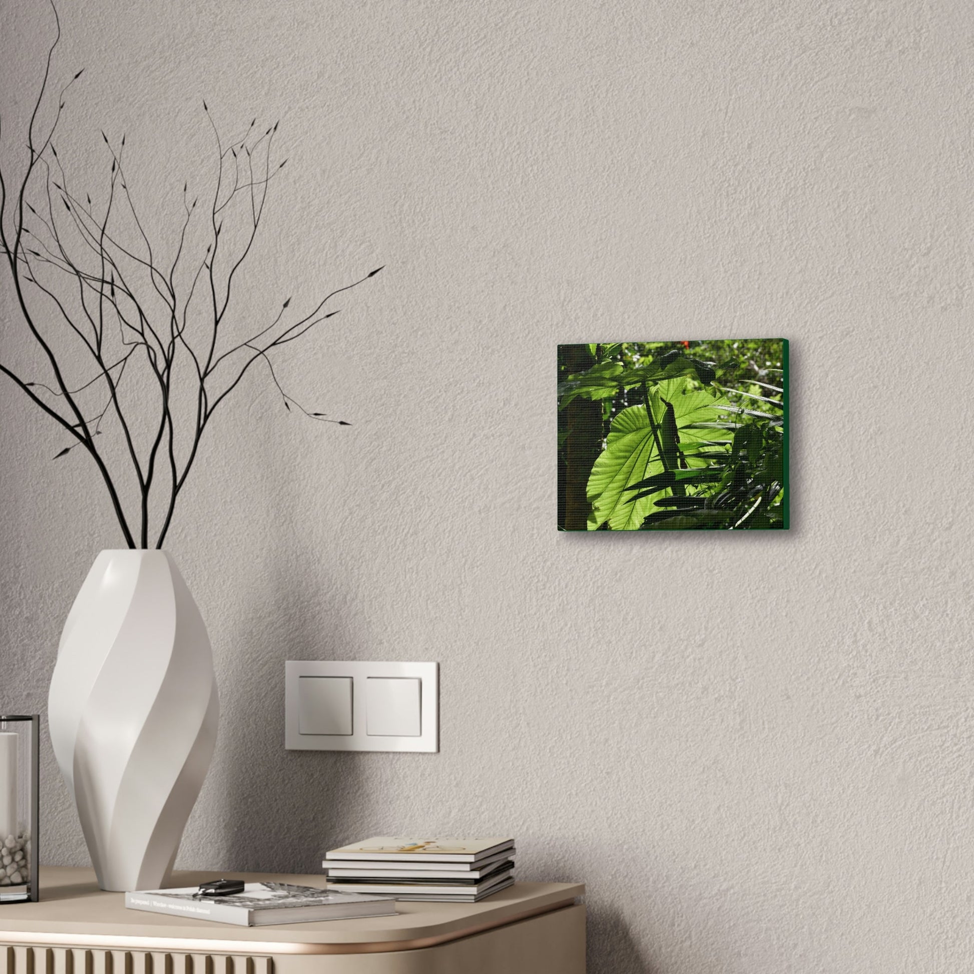 Deals on Thin Canvas - Stretched, 0.75" - Small Sizes Horizontal - Ideal for Wall Forest Mosaics - Yagrumo small tree leaves under the sun - Green Forest Home