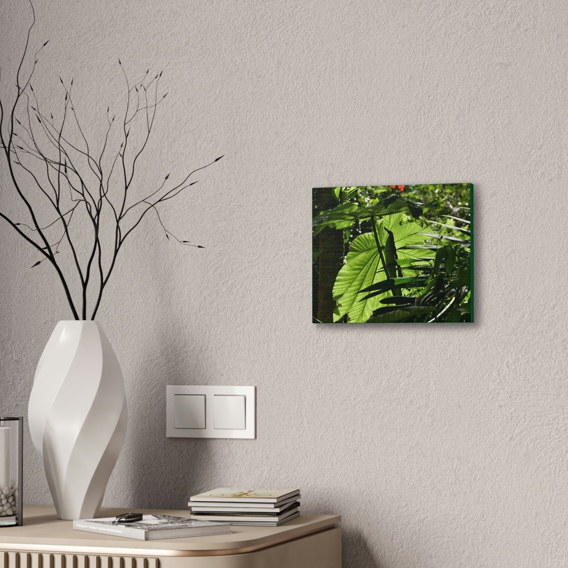Deals on Thin Canvas - Stretched, 0.75" - Small Sizes Horizontal - Ideal for Wall Forest Mosaics - Yagrumo small tree leaves under the sun - Green Forest Home