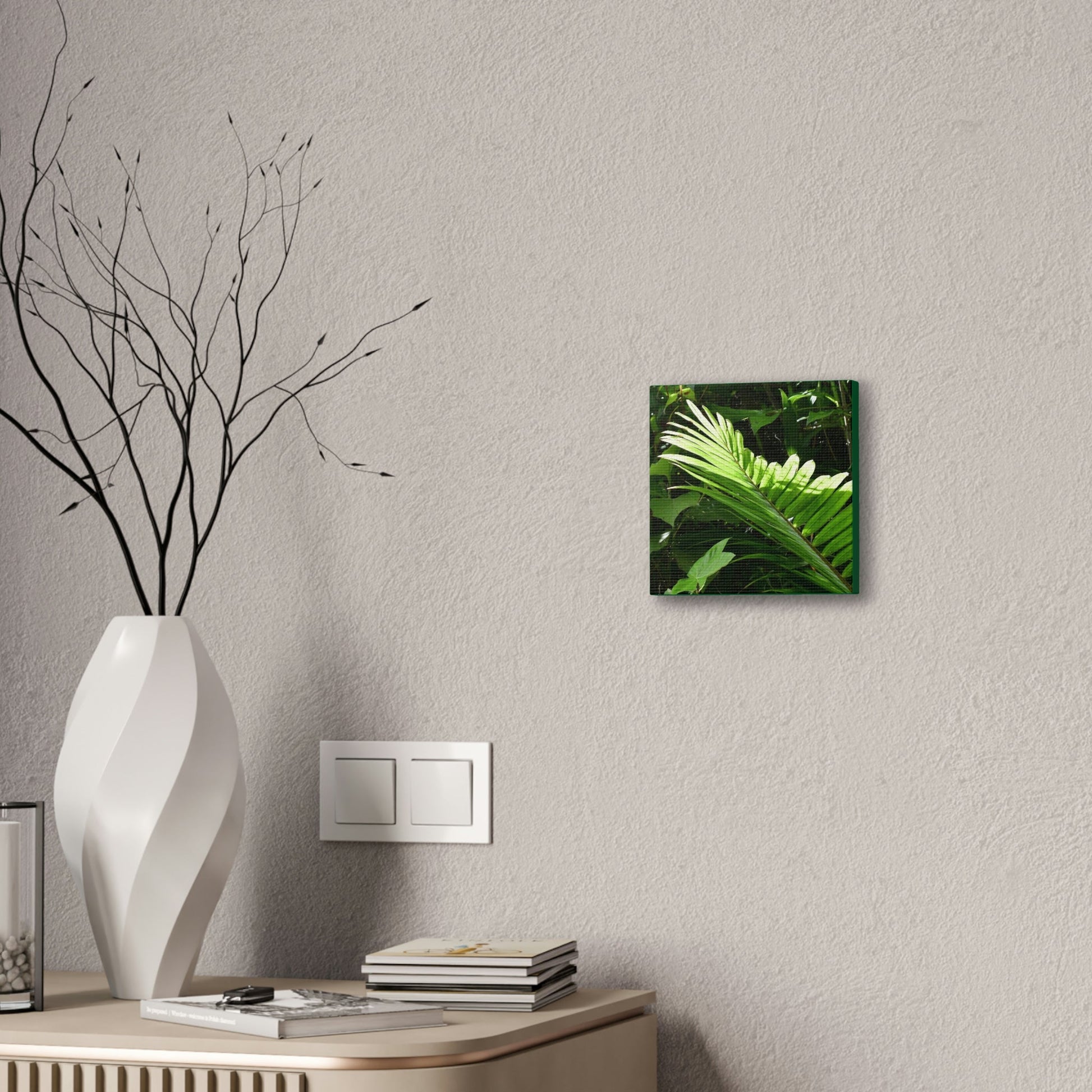 Deals on Thin Canvas - Stretched, 0.75" - Small Sizes - Ideal for Wall Forest Mosaics - Leave of the Sierra Palm - Green Forest Home
