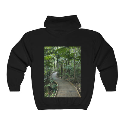 GILDAN AU Print - UNISEX Heavy Blend™ Full Zip Hooded Sweatshirt - Surfers Paradise in Gold Coast, Back Daintree rainforest Australia - Printed in AU by The Print Bar - Green Forest Home