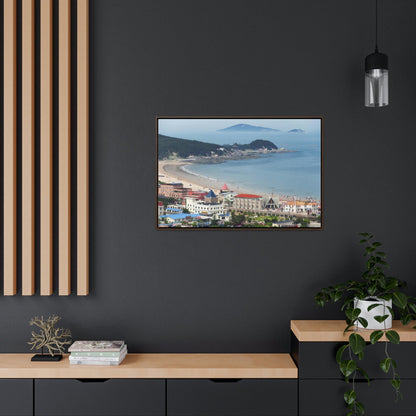 GREAT CHINA COLLECTION: Horizontal Framed Premium Gallery Wrap Canvas - A village at the base on Mount Lao or Laoshan in Gingdao Shandong province on the east China sea - CHINA - Green Forest Home