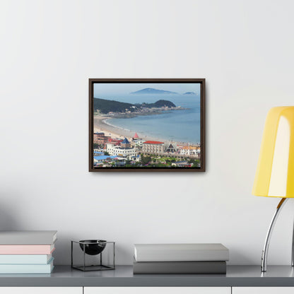 GREAT CHINA COLLECTION: Horizontal Framed Premium Gallery Wrap Canvas - A village at the base on Mount Lao or Laoshan in Gingdao Shandong province on the east China sea - CHINA - Green Forest Home