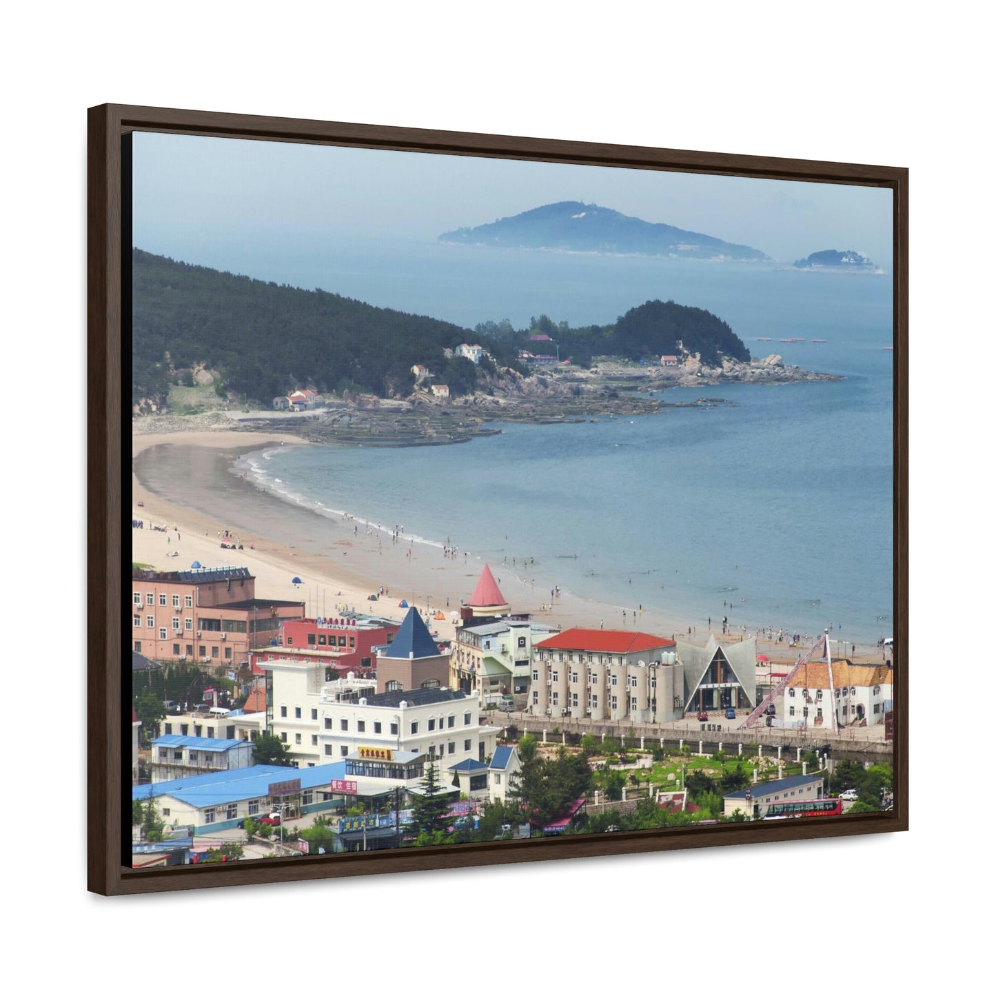 GREAT CHINA COLLECTION: Horizontal Framed Premium Gallery Wrap Canvas - A village at the base on Mount Lao or Laoshan in Gingdao Shandong province on the east China sea - CHINA - Green Forest Home