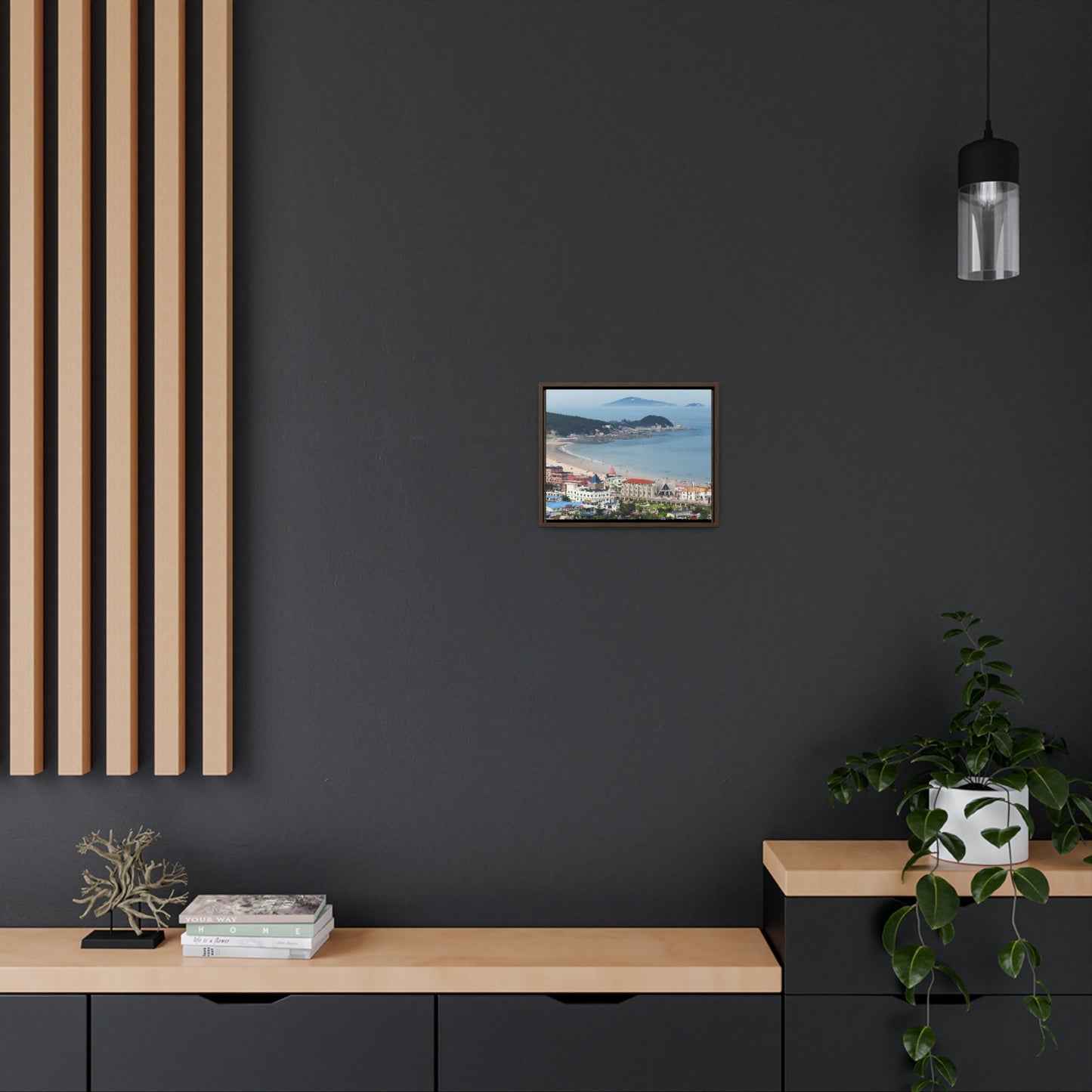 GREAT CHINA COLLECTION: Horizontal Framed Premium Gallery Wrap Canvas - A village at the base on Mount Lao or Laoshan in Gingdao Shandong province on the east China sea - CHINA - Green Forest Home