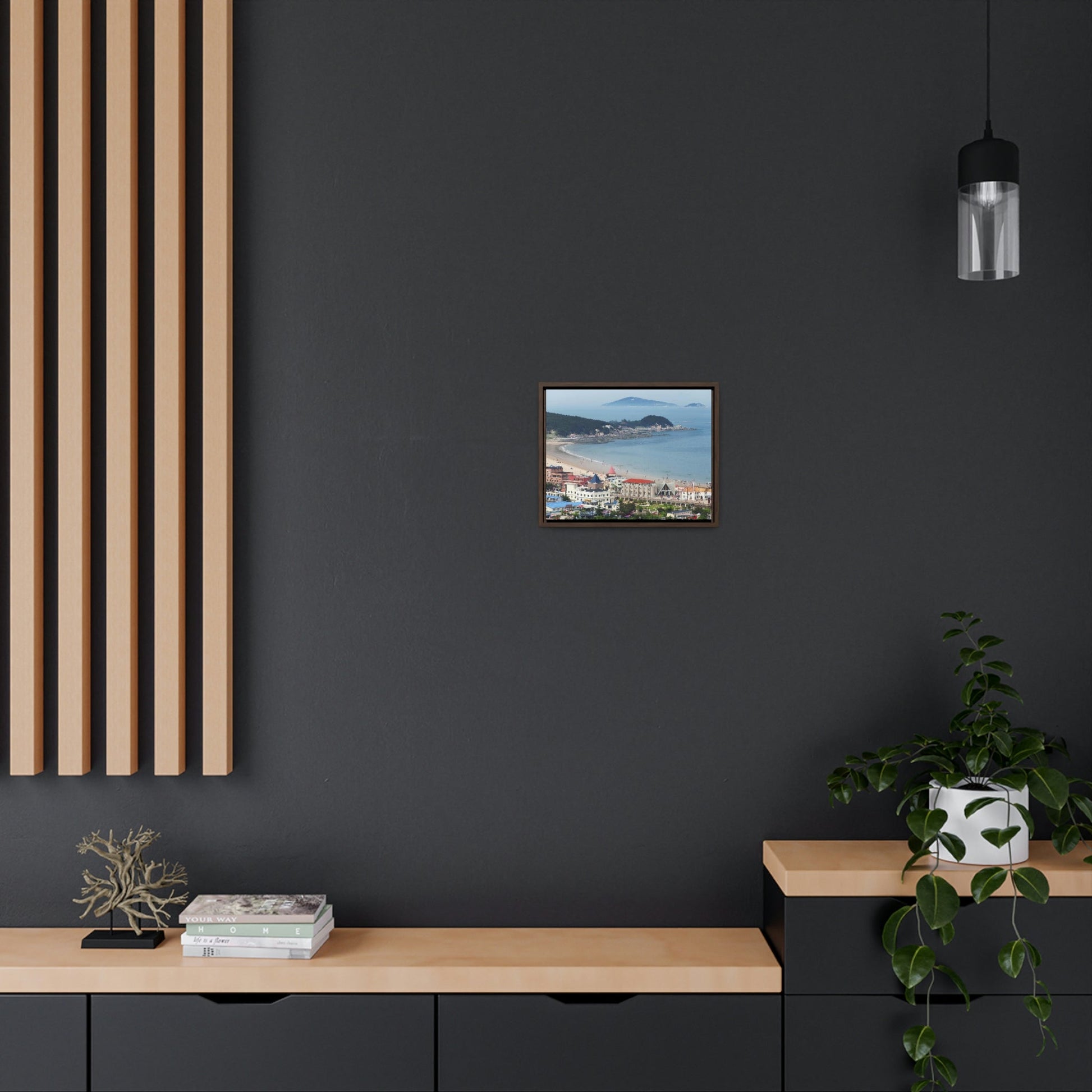 GREAT CHINA COLLECTION: Horizontal Framed Premium Gallery Wrap Canvas - A village at the base on Mount Lao or Laoshan in Gingdao Shandong province on the east China sea - CHINA - Green Forest Home