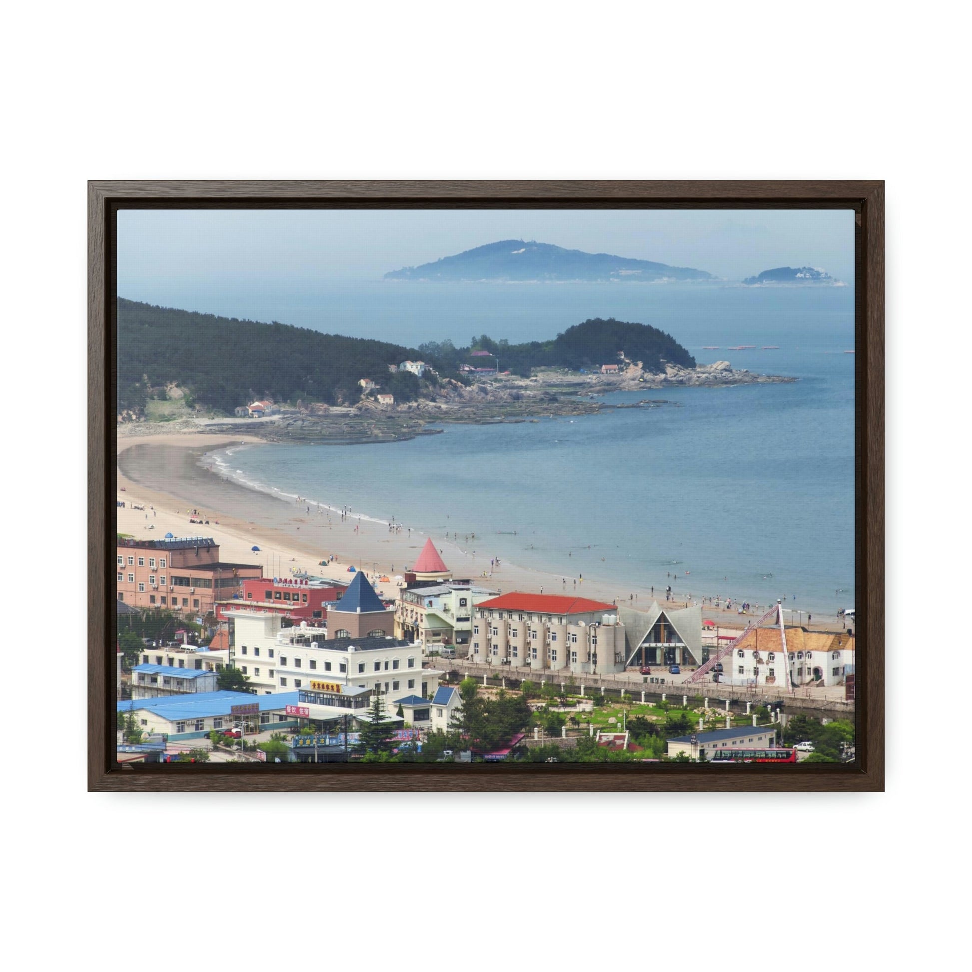 GREAT CHINA COLLECTION: Horizontal Framed Premium Gallery Wrap Canvas - A village at the base on Mount Lao or Laoshan in Gingdao Shandong province on the east China sea - CHINA - Green Forest Home
