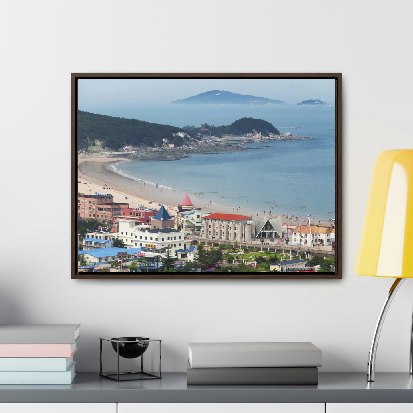 GREAT CHINA COLLECTION: Horizontal Framed Premium Gallery Wrap Canvas - A village at the base on Mount Lao or Laoshan in Gingdao Shandong province on the east China sea - CHINA - Green Forest Home
