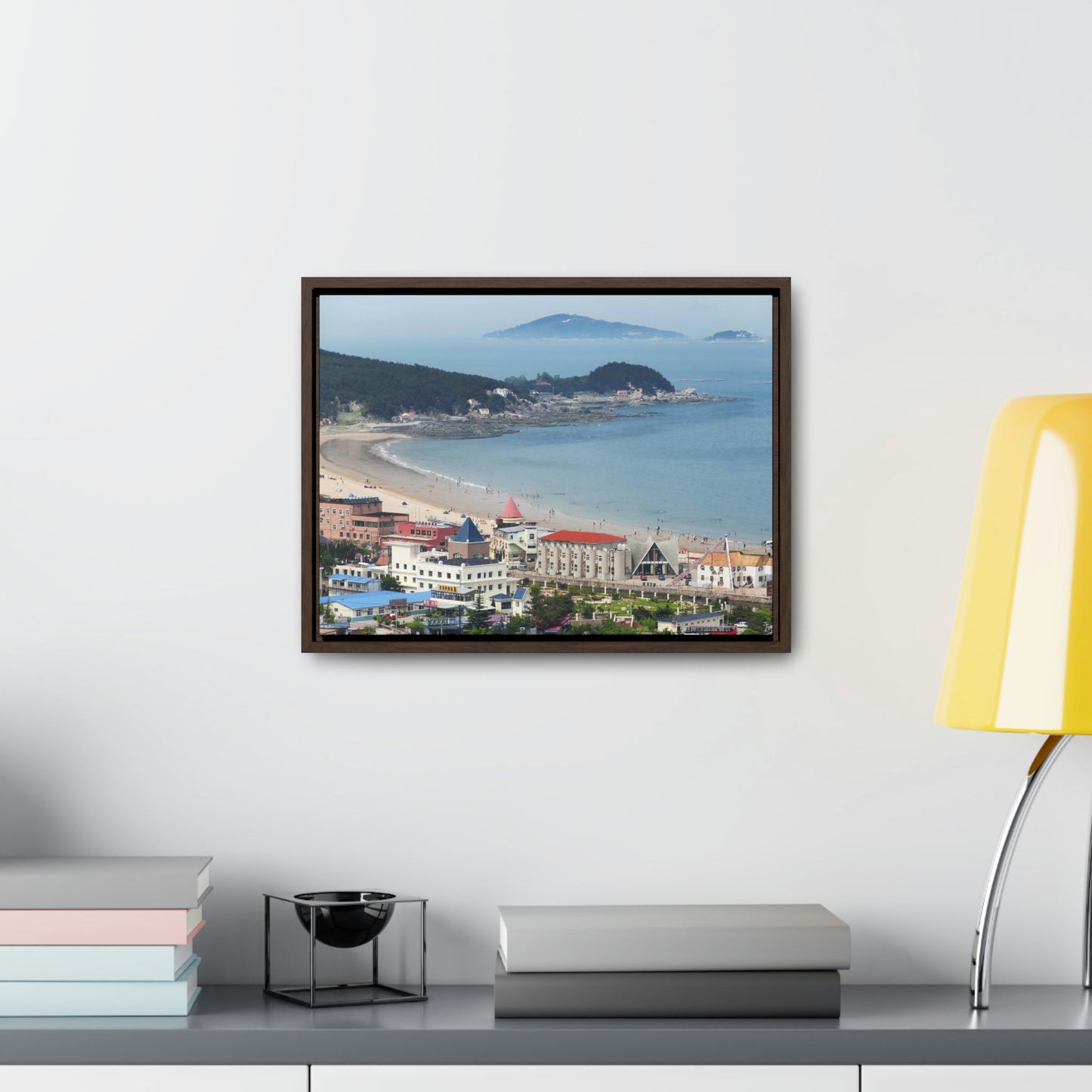 GREAT CHINA COLLECTION: Horizontal Framed Premium Gallery Wrap Canvas - A village at the base on Mount Lao or Laoshan in Gingdao Shandong province on the east China sea - CHINA - Green Forest Home