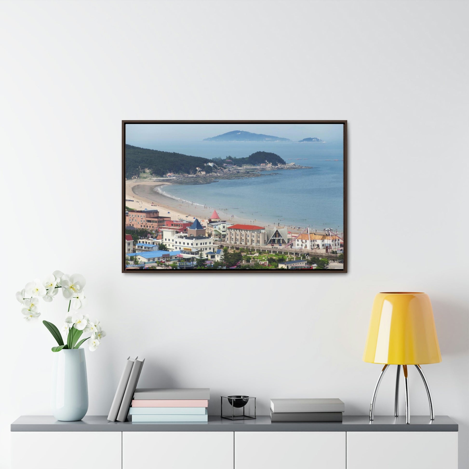 GREAT CHINA COLLECTION: Horizontal Framed Premium Gallery Wrap Canvas - A village at the base on Mount Lao or Laoshan in Gingdao Shandong province on the east China sea - CHINA - Green Forest Home