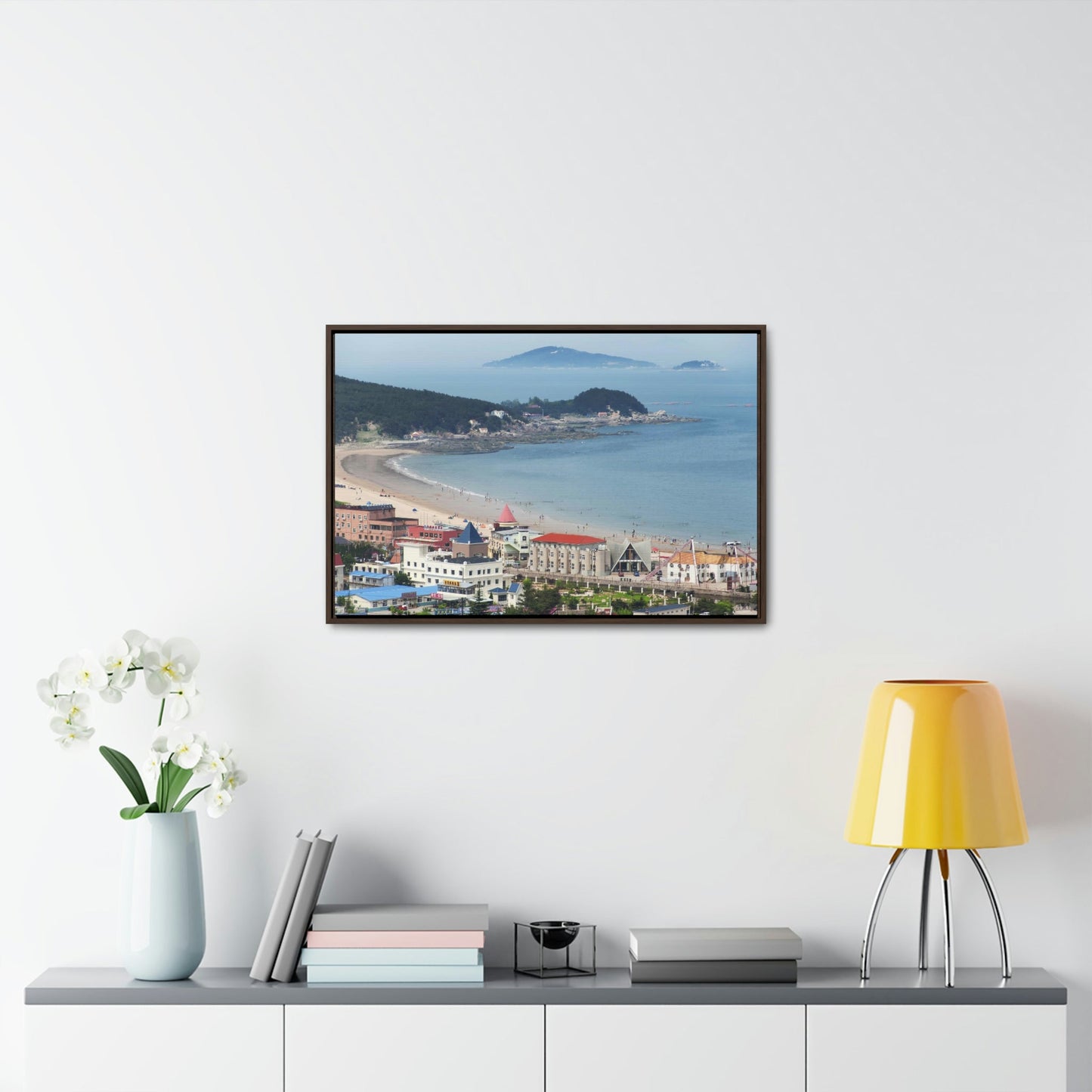 GREAT CHINA COLLECTION: Horizontal Framed Premium Gallery Wrap Canvas - A village at the base on Mount Lao or Laoshan in Gingdao Shandong province on the east China sea - CHINA - Green Forest Home