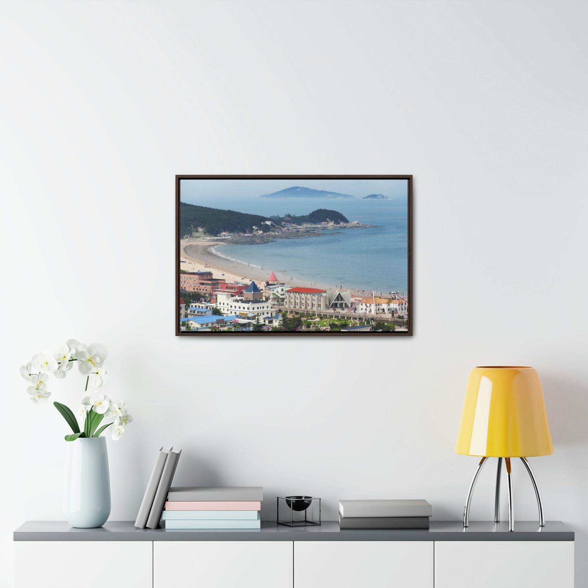 GREAT CHINA COLLECTION: Horizontal Framed Premium Gallery Wrap Canvas - A village at the base on Mount Lao or Laoshan in Gingdao Shandong province on the east China sea - CHINA - Green Forest Home