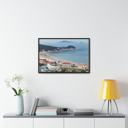 GREAT CHINA COLLECTION: Horizontal Framed Premium Gallery Wrap Canvas - A village at the base on Mount Lao or Laoshan in Gingdao Shandong province on the east China sea - CHINA - Green Forest Home